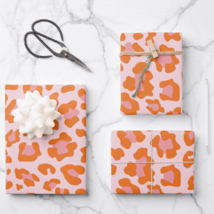 Glam Cheetah Print Pattern in Orange and Pink Wrapping Paper Sheet