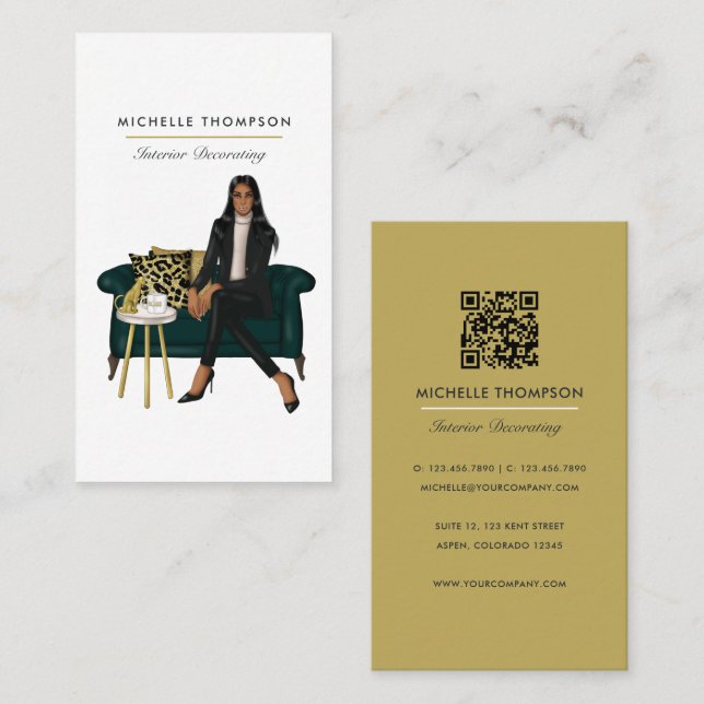 Glam Chic Café Boss QR Code Carte de visite (Devant / Derrière)