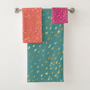 Glam chic gold splatter exotic colours towel set
