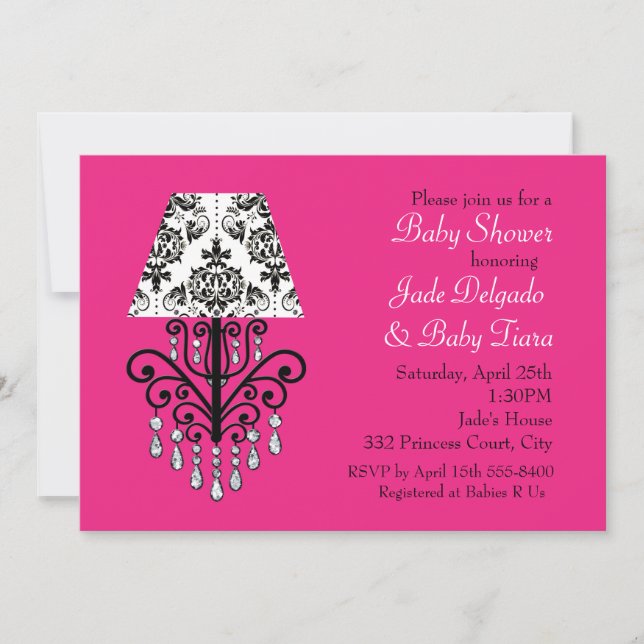 Glam Chic Hot Pink & Damask Baby Shower Invitation (Front)