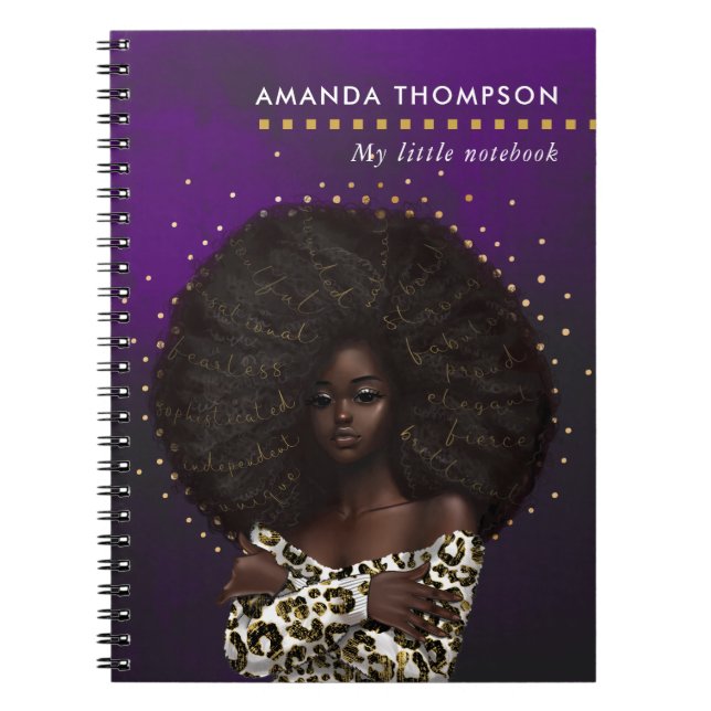 Glam Chic Leopard Skin Carnet afro-américain (Devant)