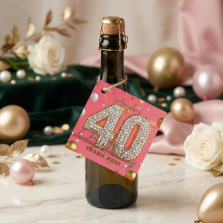 Glam Chic Pink Gold Pearl 40th Birthday Thank You Favour Tags