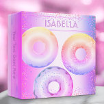 Glam chic pink purple rainbow glitter doughnuts binder<br><div class="desc">Three sparkly, chic, faux blue pink yellow orange purple rainbow doughnuts with faux glitter and foil and elegant typography overlay a faux metallic purple ombre background on this trendy, simple, modern custom name binder. An additional glitter studded rainbow ombre doughnut adorns the back. Personalize with your name on the front...</div>