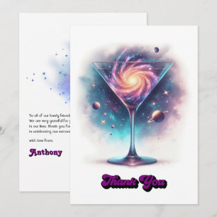 Glam Chic Retro Martini Galaxy Glass Design Thank You Card