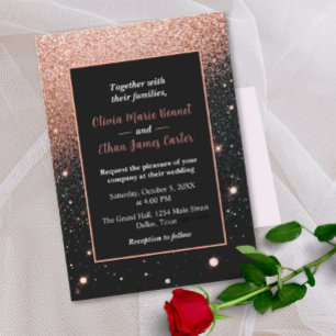 glam chic rose gold Glitter gold frame wedding Invitation