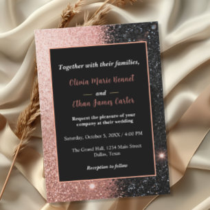 glam chic rose gold Glitter gold frame wedding Invitation