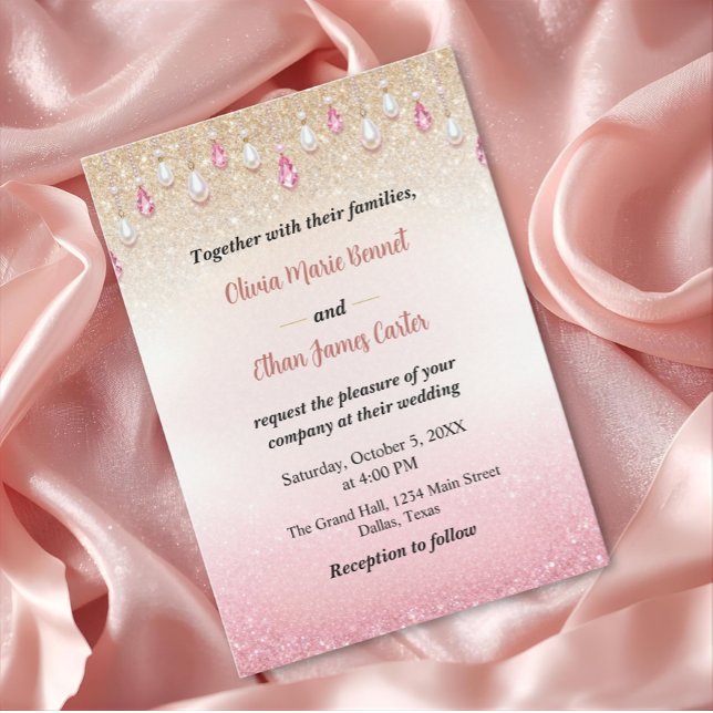 glam chic rose gold Glitter gold frame wedding Invitation (Creator Uploaded)