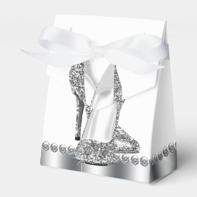 Glam Chic Silver Glitter High Heel Shoe Favor Box (Front Side)