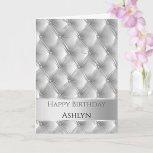 Glam Chic Soft Grey Faux Velvet Silver Birthday Card