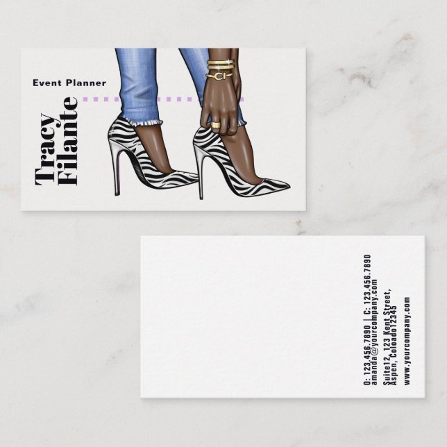 Glam Chic Zebra Carte de visite de mode (Devant / Derrière)