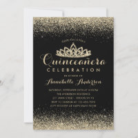 Glam Classic Black Quinceañera Gold Tiara Glitter
