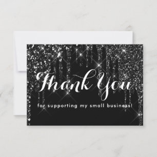 Glam Classy Black Glitter Drips Thank You Card