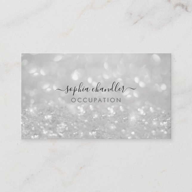Glam Classy Glitter, Black & White, Script Name Business Card (Front)