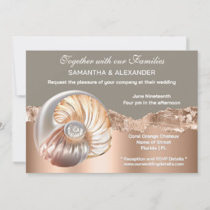 Glam Coastal Shell Beach Wedding Invitation