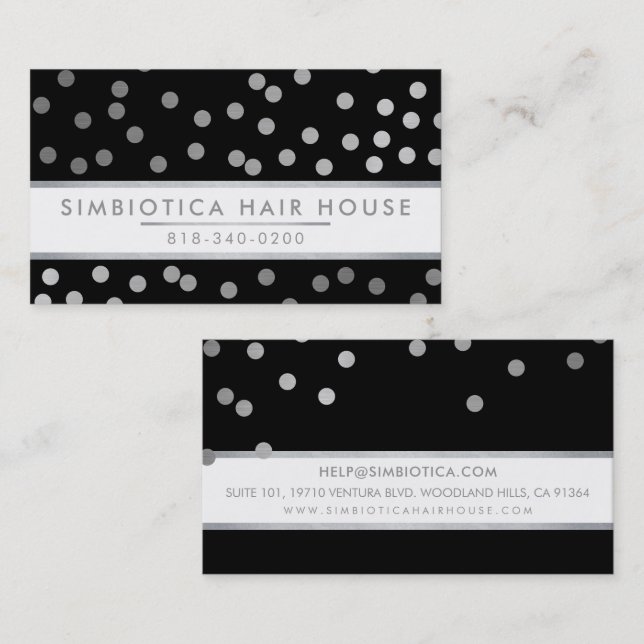 GLAM CONFETTI modern cute dot pattern silver black Business Card (Front/Back)
