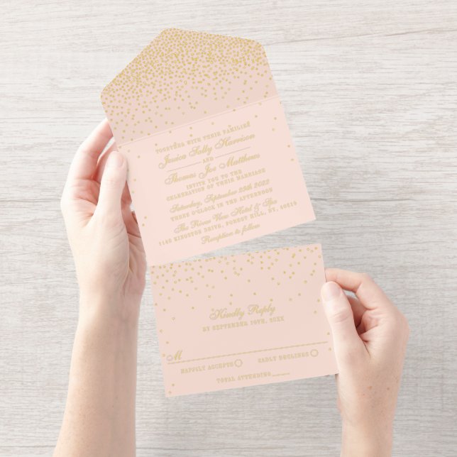 Glam Confetti Wedding Real Foil Pressed All In One Invitation (Tearaway)