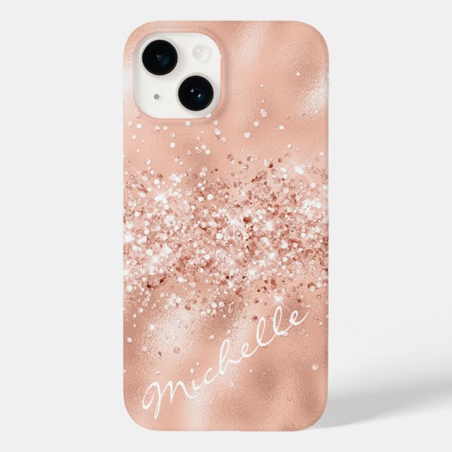 Glam Coral Pink Foil Confetti Case-Mate iPhone Case (Back)