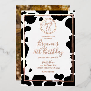 Glam Cow Print Border Wedding Photo Rose Gold