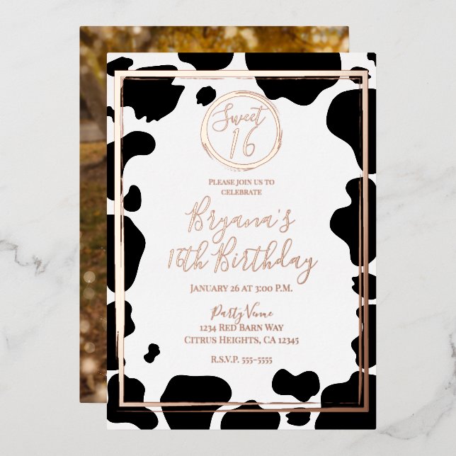 Glam Cow Print Border Wedding Photo Rose Gold (Front/Back)