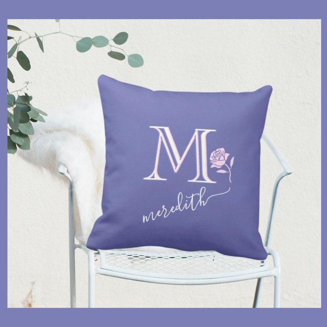 Glam Custom Monogram Name Rose Throw Pillow (Creator Uploaded)