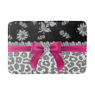 Glam D/Pink Bow-Grey Leopard-Silver Floral Sparkle Bath Mat
