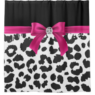 Glam Deep Pink Bow-Snow Leopard Print-Black