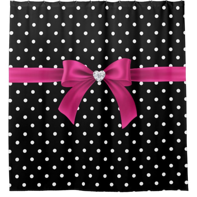 Glam Deep Pink Bow-White Polka Dots-Black (Front)