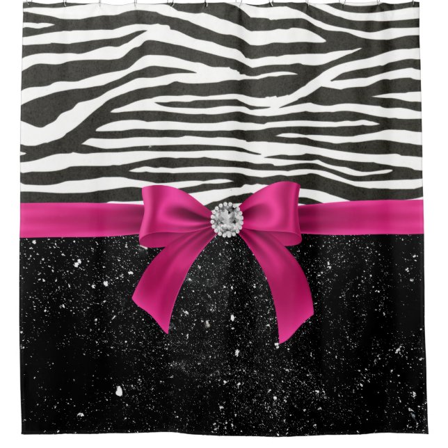 Glam Deep Pink Bow-Zebra Print-Black Sparkle (Front)
