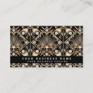 Glam Diamond Black & Gold Art Deco Business Cards