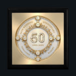 Glam Diamond & Gold Frame 50th Wedding Anniversary Gift Box<br><div class="desc">Glam sparkling white diamond set in gold swirly frame,  50th wedding anniversary commemorative wall clock.
Customizable text in changeable gold font colour.
Images of diamonds and gold was created with text to image generator.</div>