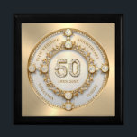 Glam Diamond & Gold Frame 50th Wedding Anniversary Gift Box<br><div class="desc">Glam sparkling white diamond set in gold swirly frame,  50th wedding anniversary commemorative wall clock.
Customizable text in changeable gold font colour.
Images of diamonds and gold was created with text to image generator.</div>
