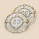 Glam Diamond & Gold Frame 50th Wedding Anniversary Round Paper Coaster<br><div class="desc">Glam sparkling white diamond set in gold swirly frame,  50th wedding anniversary commemorative wall clock.
Customizable text in changeable gold font colour.
Images of diamonds and gold was created with text to image generator.</div>