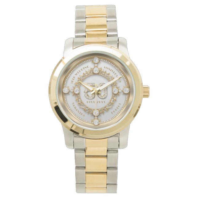 Glam Diamond & Gold Frame 50th Wedding Anniversary Watch (Front)