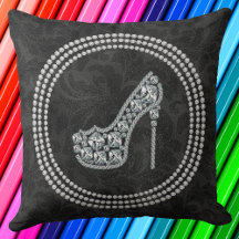 Glam Diamond Stiletto Shoe On Black Damask