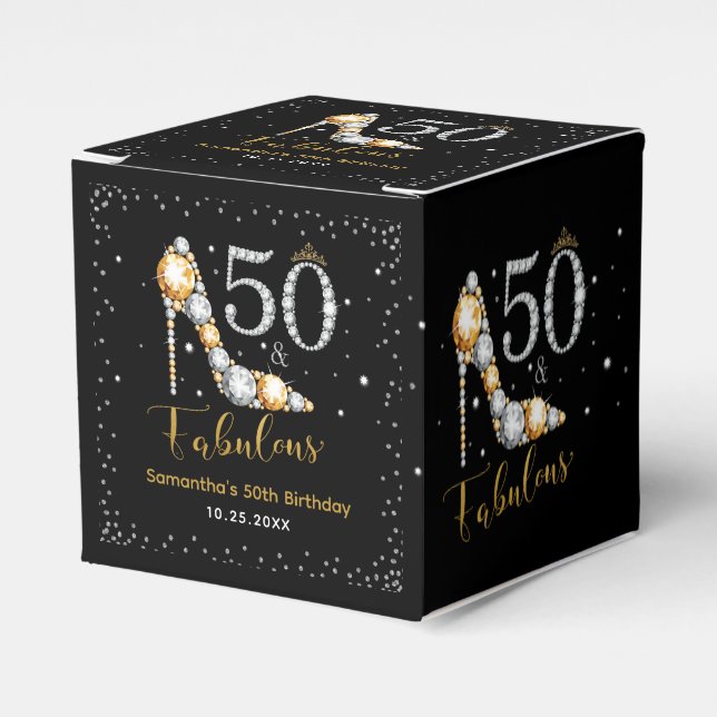 Glam Diamonds Fifty and Fabulous 50th Birthday Favor Box (Front Side)