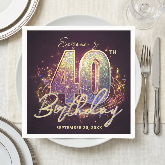 Glam Disco Ball Musical 40th Birthday Party Napkin (Creator Uploaded)