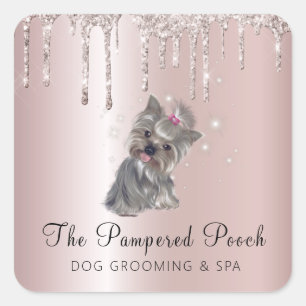 Glam Dog Grooming Service Pink Glitter Drips  Square Sticker