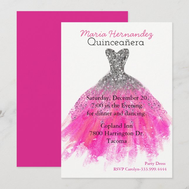 Glam Dress Quinceañera Invitation (Devant / Derrière)