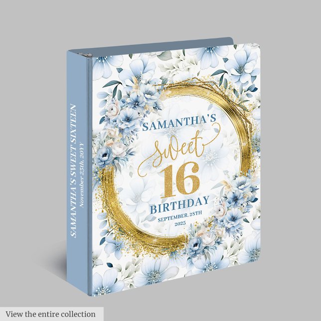 Glam Dusty Blue Gold Glitter Sweet 16 Memory Album Binder (Glam Dusty Blue Gold Glitter Sweet 16 Memory Album 3 ring binder)