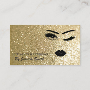 Glam elegant gold glittery  girl face business card