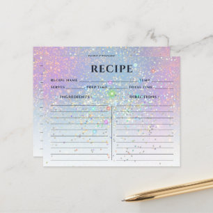 Glam Elegant Holographic Gold Glitter Recipe Cards