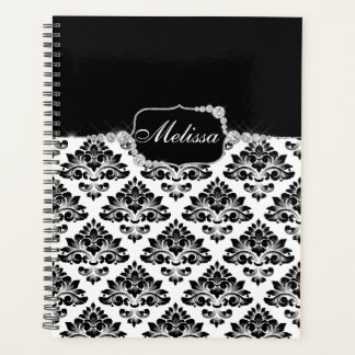 Glam Elegant noir blanc Damas Diamants Bain Mat