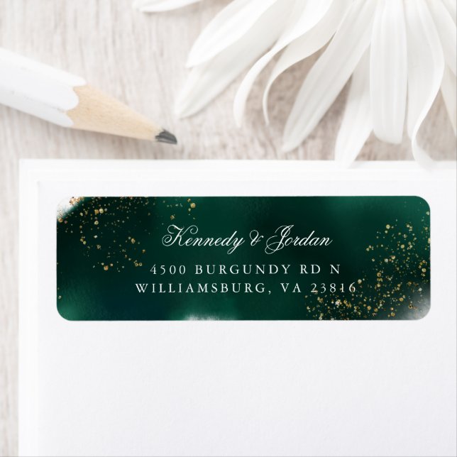 Glam Emerald Green Mariage Gold Adresse de retour (En situation)