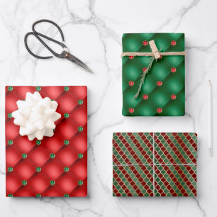 Glam Emerald Green Red Pattern Assortment Wrapping Paper Sheet