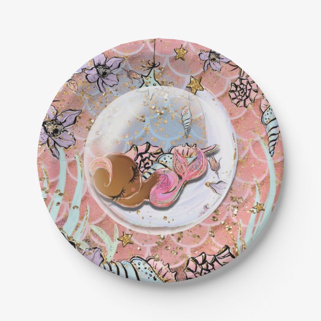 Glam Ethnic Mermaid Baby Shower Birthday Party Paper Plate (Front)