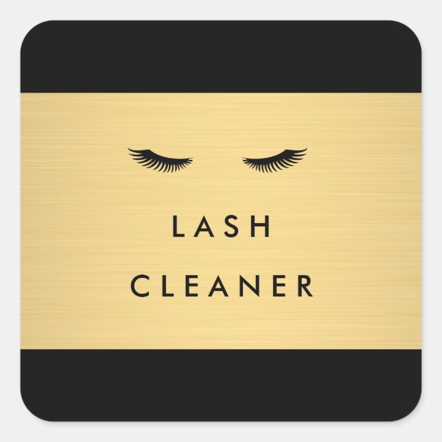 Glam Eyelashes Black and Gold Lash Cleaner Square Sticker (Front)