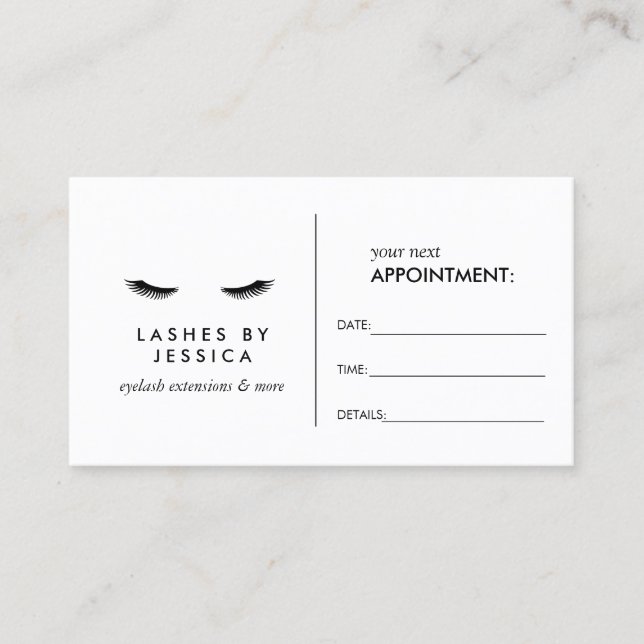 Glam Eyelashes Carte de rendez-vous noir et blanc (Devant)