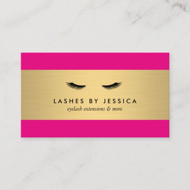 Glam Eyelashes Carte de visite rose et or (Devant)