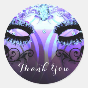 Glam Eyelashes Purple Masquerade Party Favour Classic Round Sticker