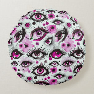 Glam Eyes and Lashes in Pink Watercolor Round Pillow